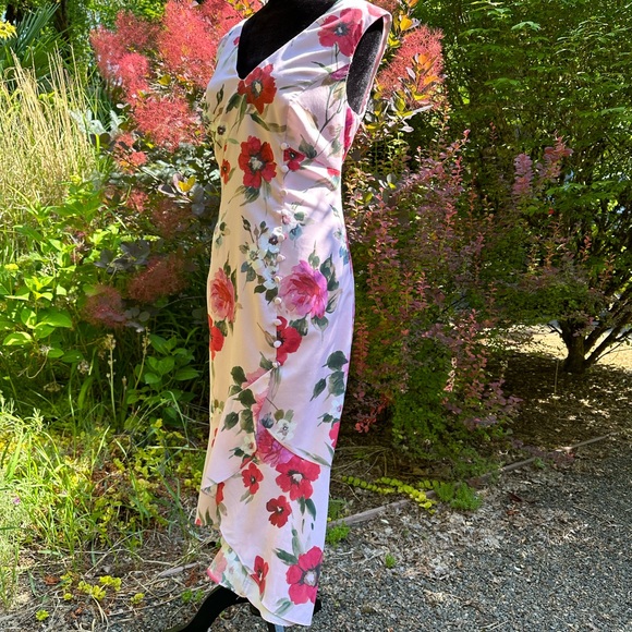 Adrianna Papell Pink Multi-Color V-Neck Flor Mermaid Hem Dress Size 10 - Picture 4 of 12